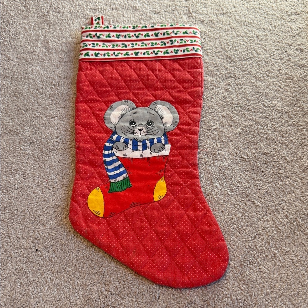 Red Christmas Stocking with Mouse Design
